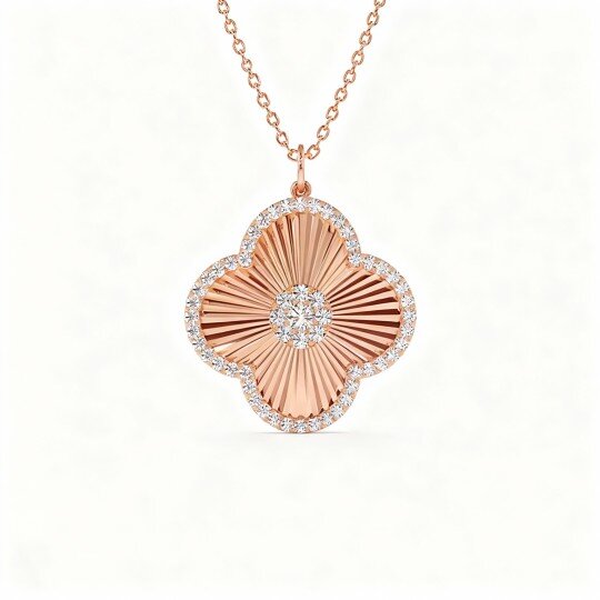 10K Rose Gold Lab Created Diamond Four Leaf Clover Pendant Necklace