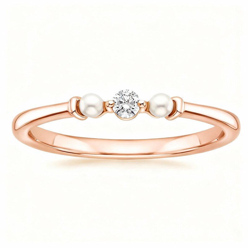 14K Rose Gold Lab Created Diamond & Pearl Custom Personalized Engraving Wedding Ring F/G Color SI1 Clarity 3EX-1