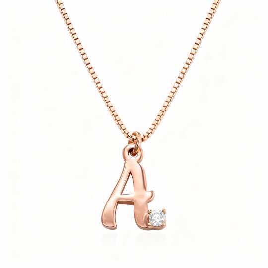 10K Rose Gold Lab Created Diamond Personalized Initial Letter Pendant Necklace