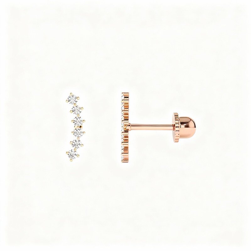 14K Rose Gold Lab Created Diamond Sisters Stud Earrings-1