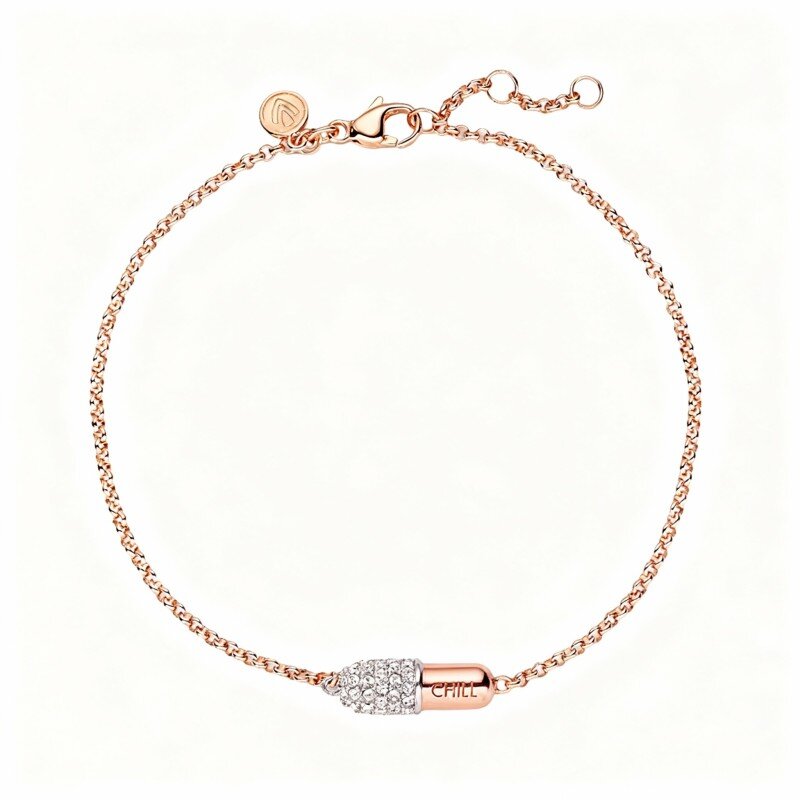 18K Rose Gold Lab Created Diamond Stethoscope Charm Bracelet-1