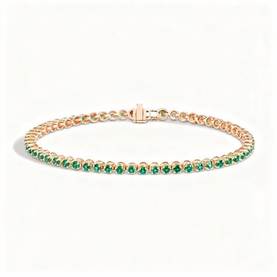 10K Rose Gold Lab Created Emerald Couple Tennis Chain Bracelet