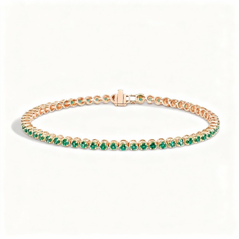 Bransoletka tenisowa dla pary z 18-karatowego różowego złota z szmaragdami, stworzona w laboratorium-1
