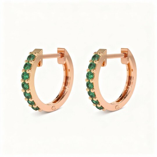 10K Rose Gold Lab Created Emerald Round Hoop Earrings