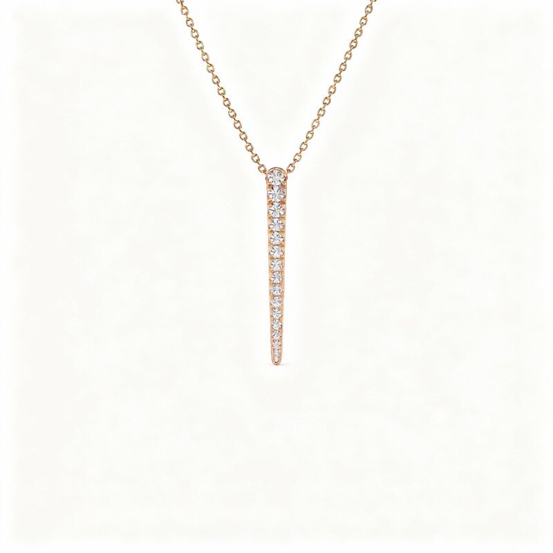 Collier pendentif barre en or rose 10 carats serti de diamants de laboratoire-1