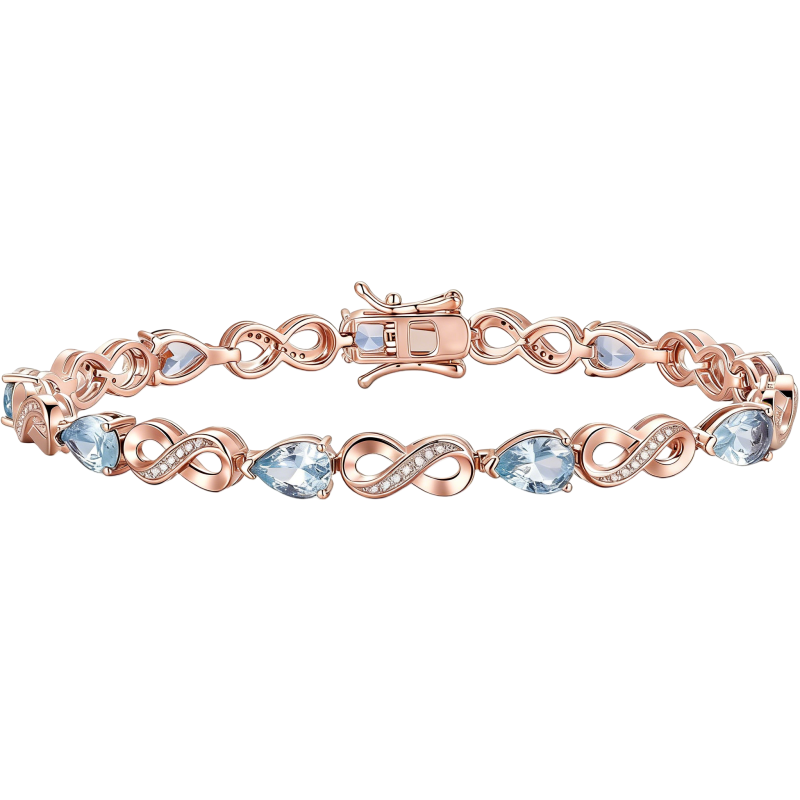 Pulsera de tenis personalizada con diamantes de laboratorio y piedra de nacimiento en oro rosa de 10 quilates, con símbolo del infinito.-1