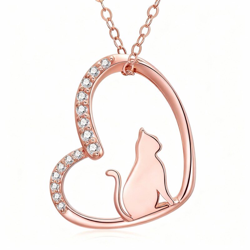 10K roségouden laboratoriumdiamanten kat- en harthangerketting-1