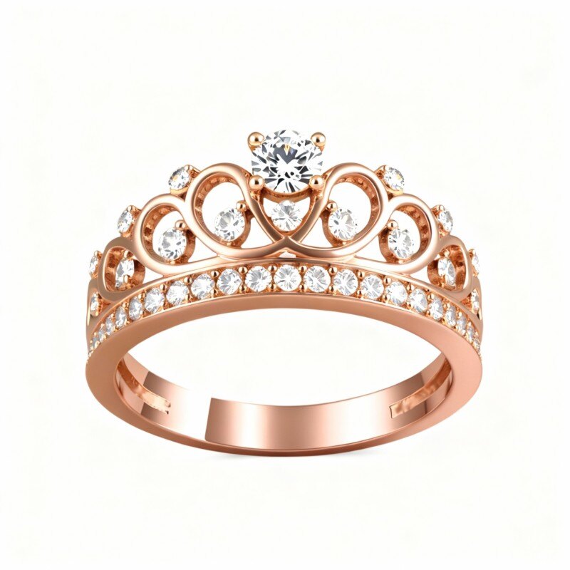 Anel de Noivado Personalizado em Ouro Rosa 18K com Diamantes de Laboratório, Cor D, Clareza VS-VVS, 3EX-1