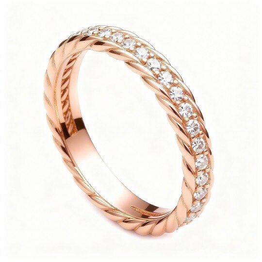 Anel de casamento personalizado em ouro rosa 10K com diamantes de laboratório, cor D, pureza VS e classificação 3EX.