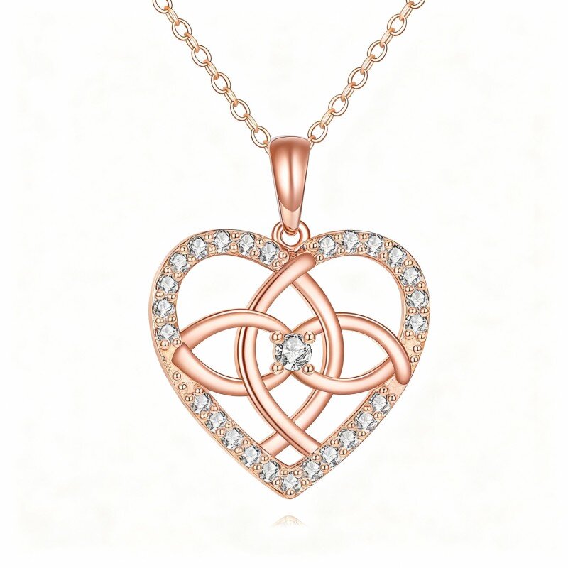 Colar com pendente coração em ouro rosa 14K com diamantes de laboratório-1