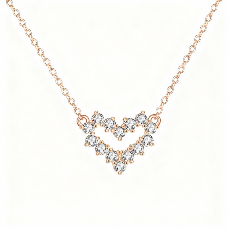 Collar con colgante de corazón de diamantes de laboratorio en oro rosa de 18 quilates-1