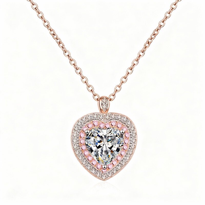 10K Rose Gold Laboratory Diamonds Heart Pendant Necklace-3