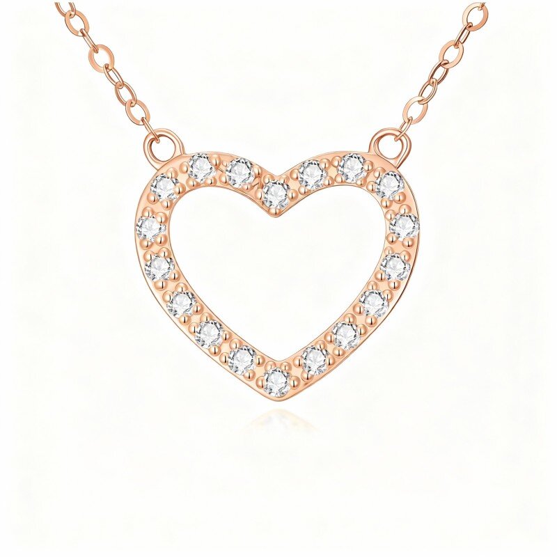 Collar con colgante de corazón de diamantes de laboratorio en oro rosa de 10 quilates-1