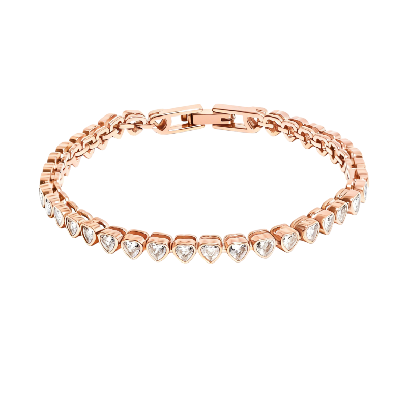 Pulsera de tenis con forma de corazón y diamantes de laboratorio en oro rosa de 14 quilates-1