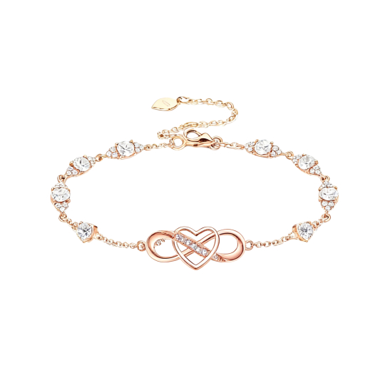 Bracelet de breloques en or rose 10K avec diamants de laboratoire et symbole infini