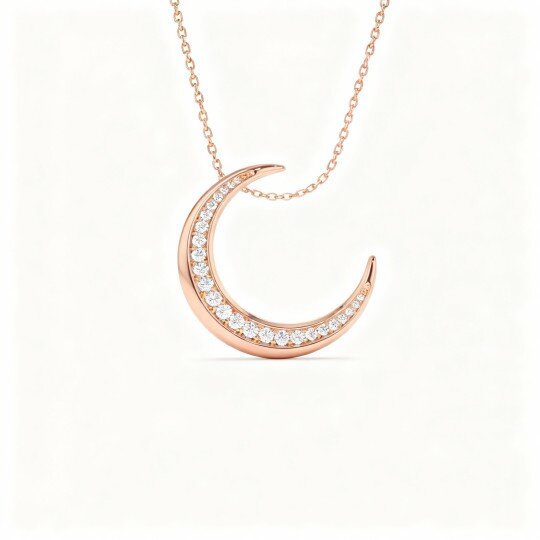 Collier pendentif lune en or rose 10 carats et diamants de laboratoire