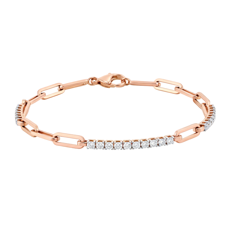 Pulsera con diamantes de laboratorio en oro rosa de 18 quilates y diseño de clip de papel-1
