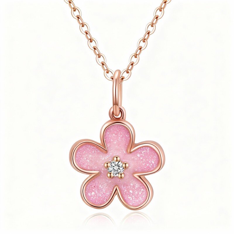 14K Rose Gold Laboratory Diamonds Peach Blossom Pendant Necklace-1