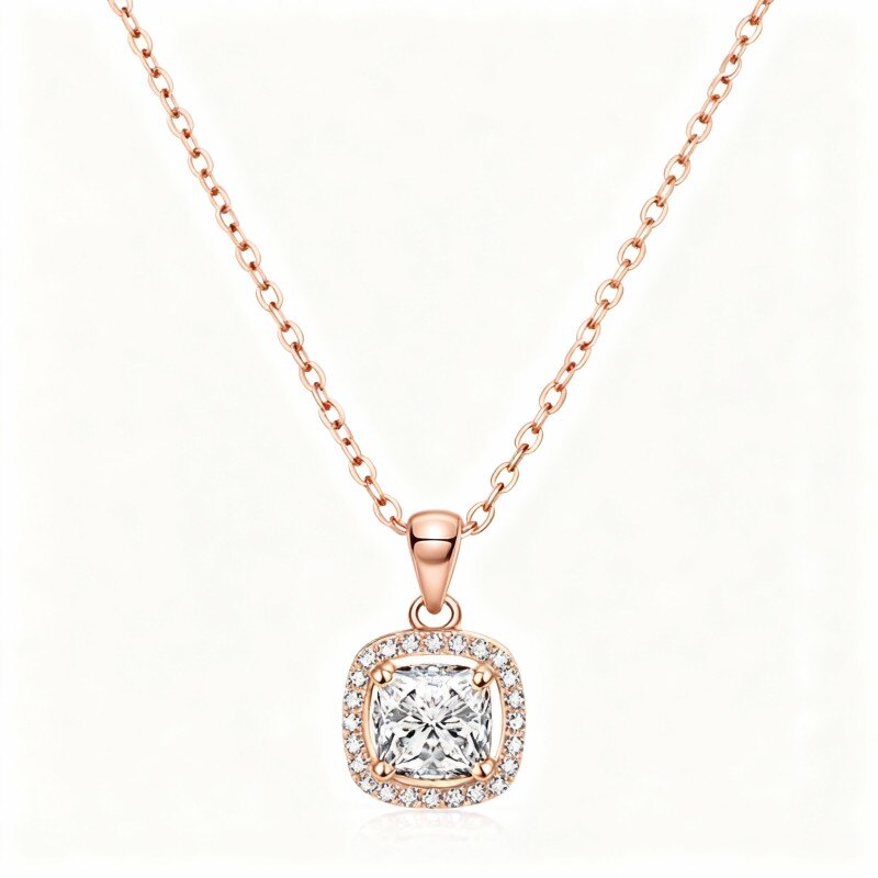 Collier pendentif en or rose 10 carats et diamants de laboratoire-1