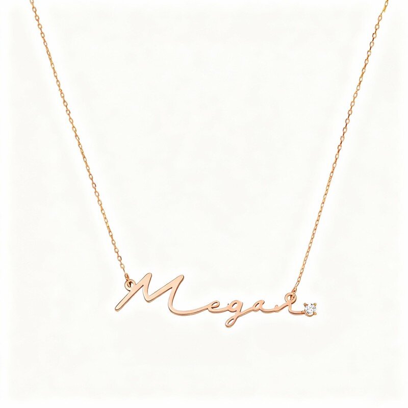 Collar con colgante clásico personalizado con nombre y diamantes de laboratorio en oro rosa de 14 quilates-1