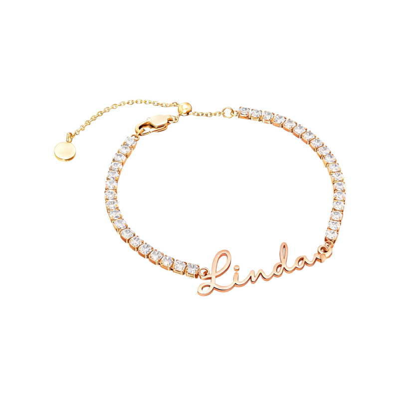 Pulsera de tenis clásica personalizada con nombre en oro rosa de 18 quilates y diamantes de laboratorio.-1