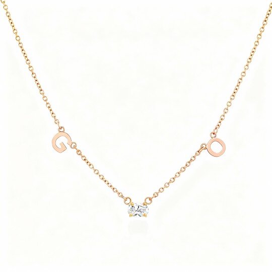 Collier pendentif personnalisé avec initiale en or rose 10 carats et diamants de laboratoire