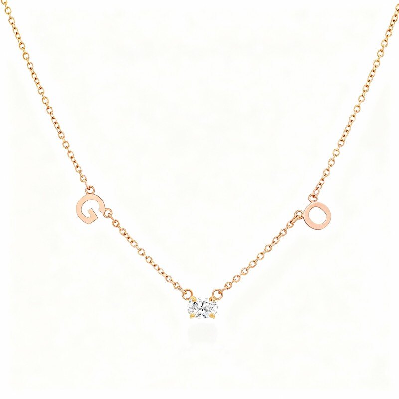Collier pendentif personnalisé avec initiale en or rose 10 carats et diamants de laboratoire-1