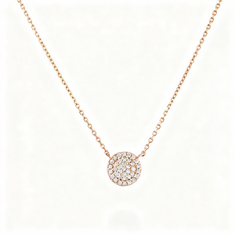 Collier pendentif rond en or rose 10 carats et diamants de laboratoire-1