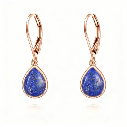 10K Rose Gold Lapis Lazuli Drop Shape Drop Earrings