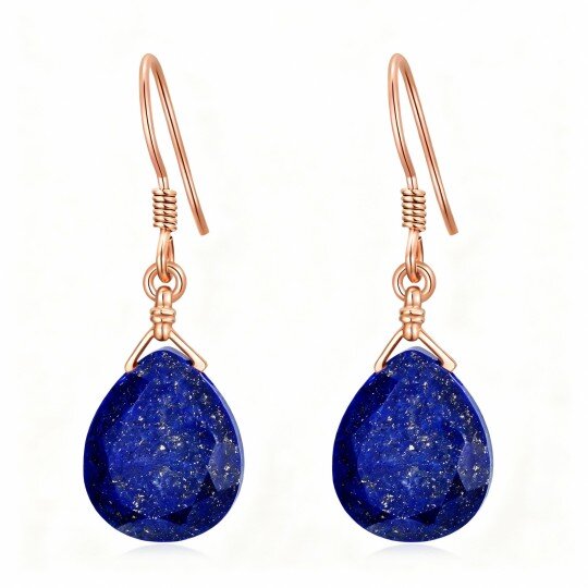 10K Rose Gold Lapis Lazuli Drop Shape Drop Earrings