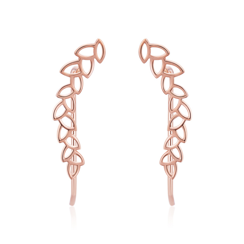 Boucles d'oreilles feuilles grimpantes en or rose 18K