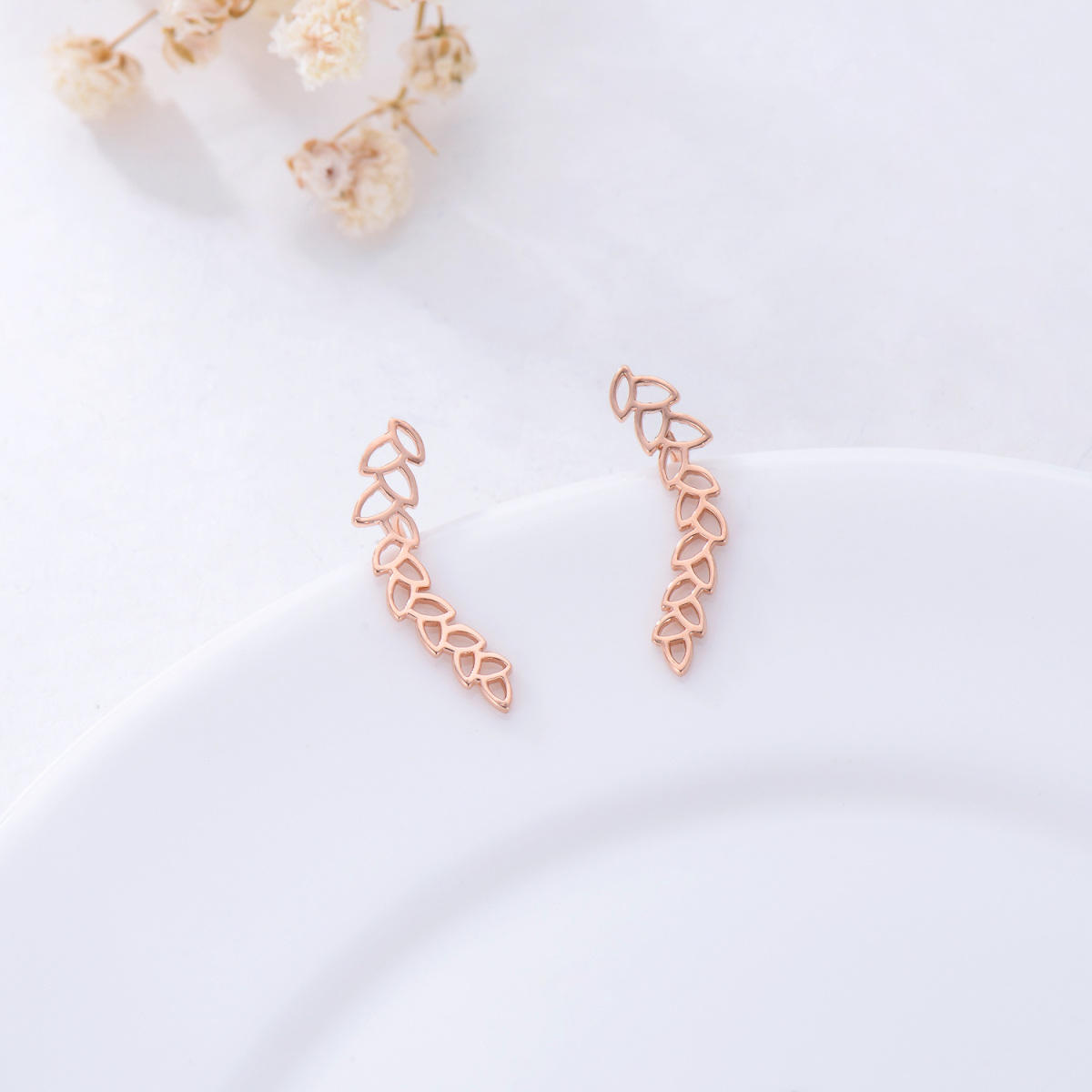 Boucles d'oreilles feuilles grimpantes en or rose 18K-3