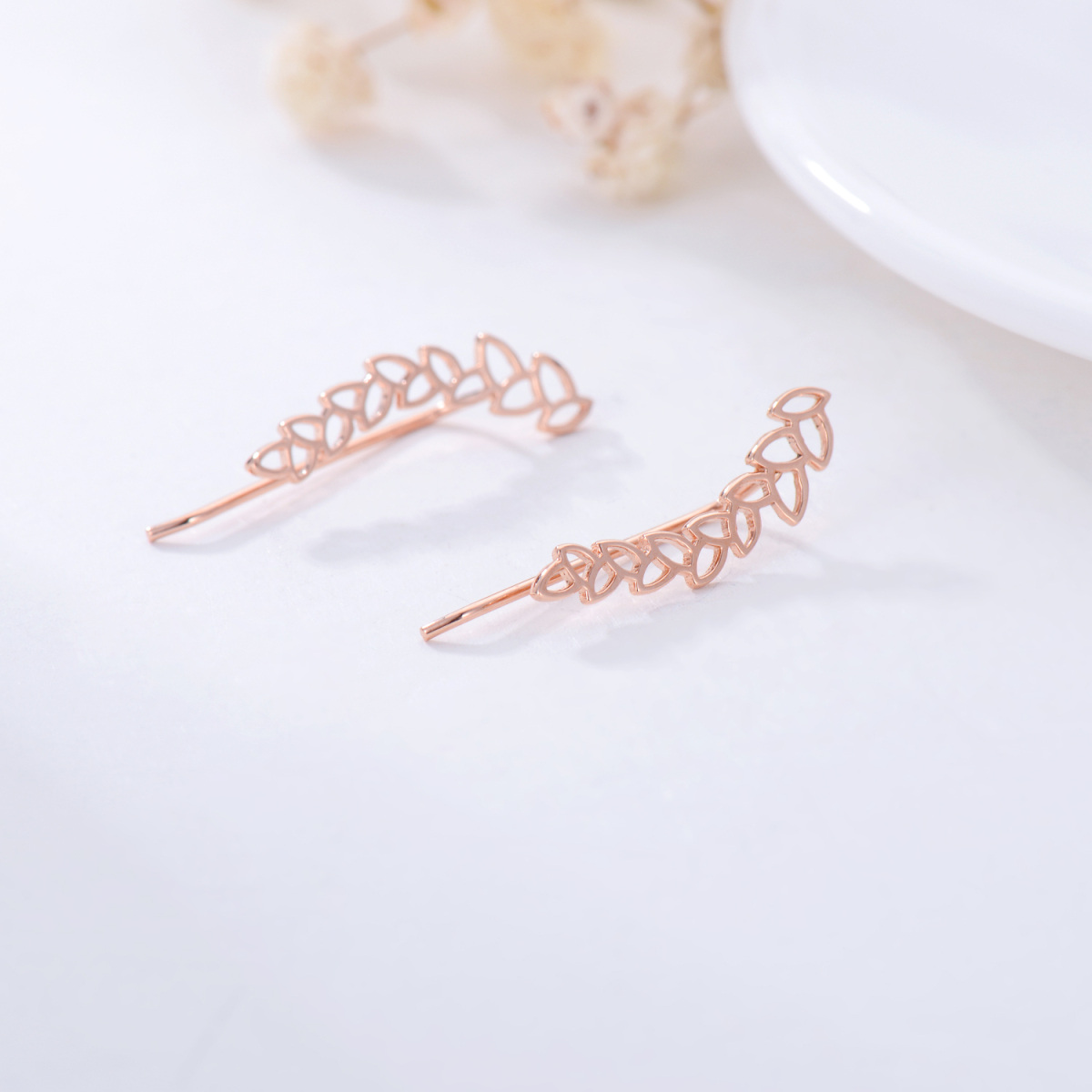 Boucles d'oreilles feuilles grimpantes en or rose 18K-4