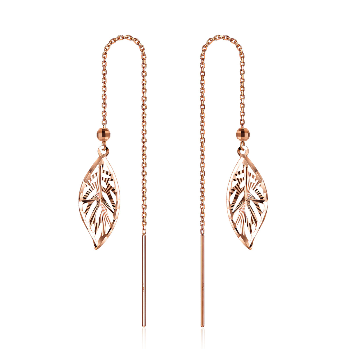 Boucles d'oreilles pendantes en or rose 18 carats en forme de feuilles-1