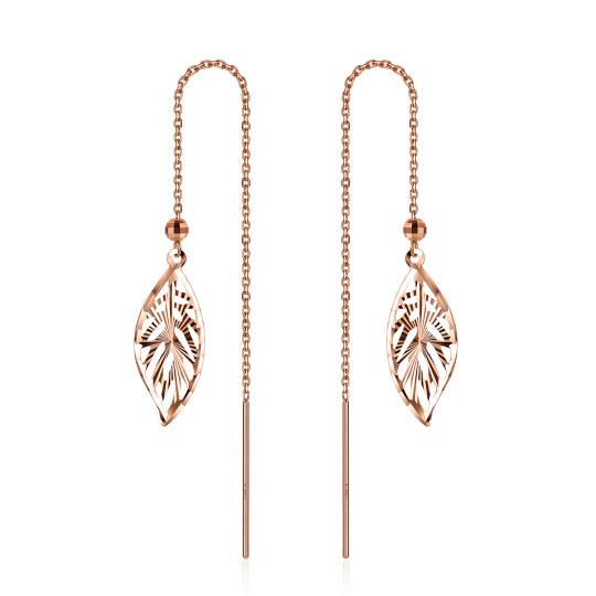 Boucles d'oreilles pendantes en or rose 18 carats en forme de feuilles