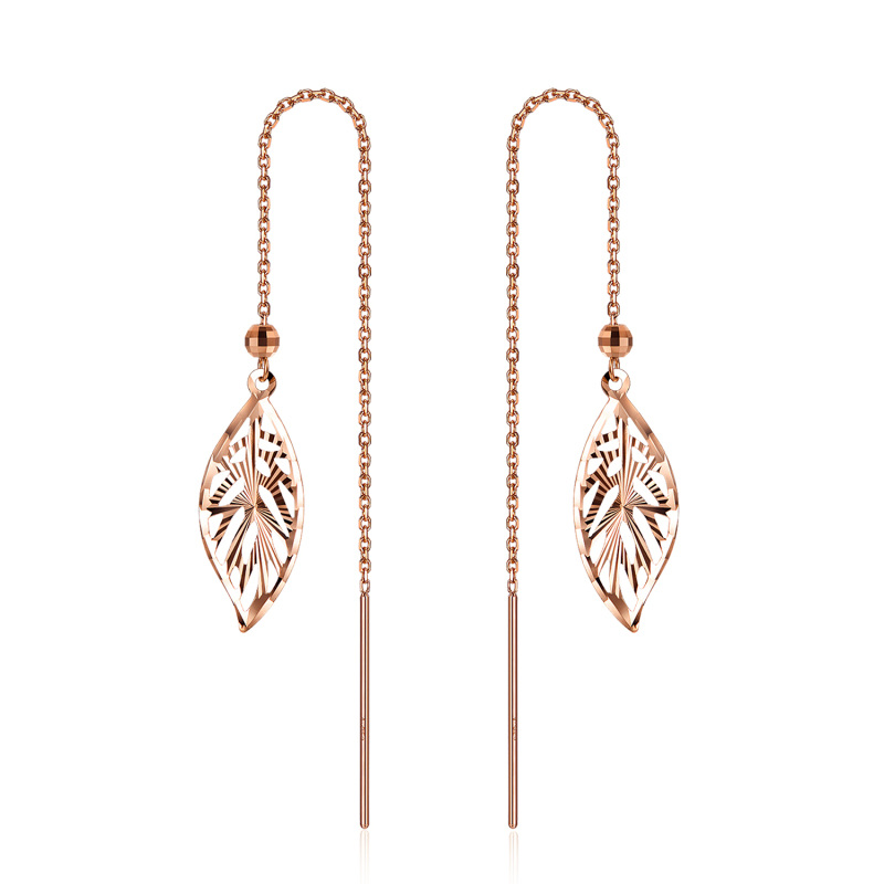 10K Rose Gold Leaves Drop Earrings-8