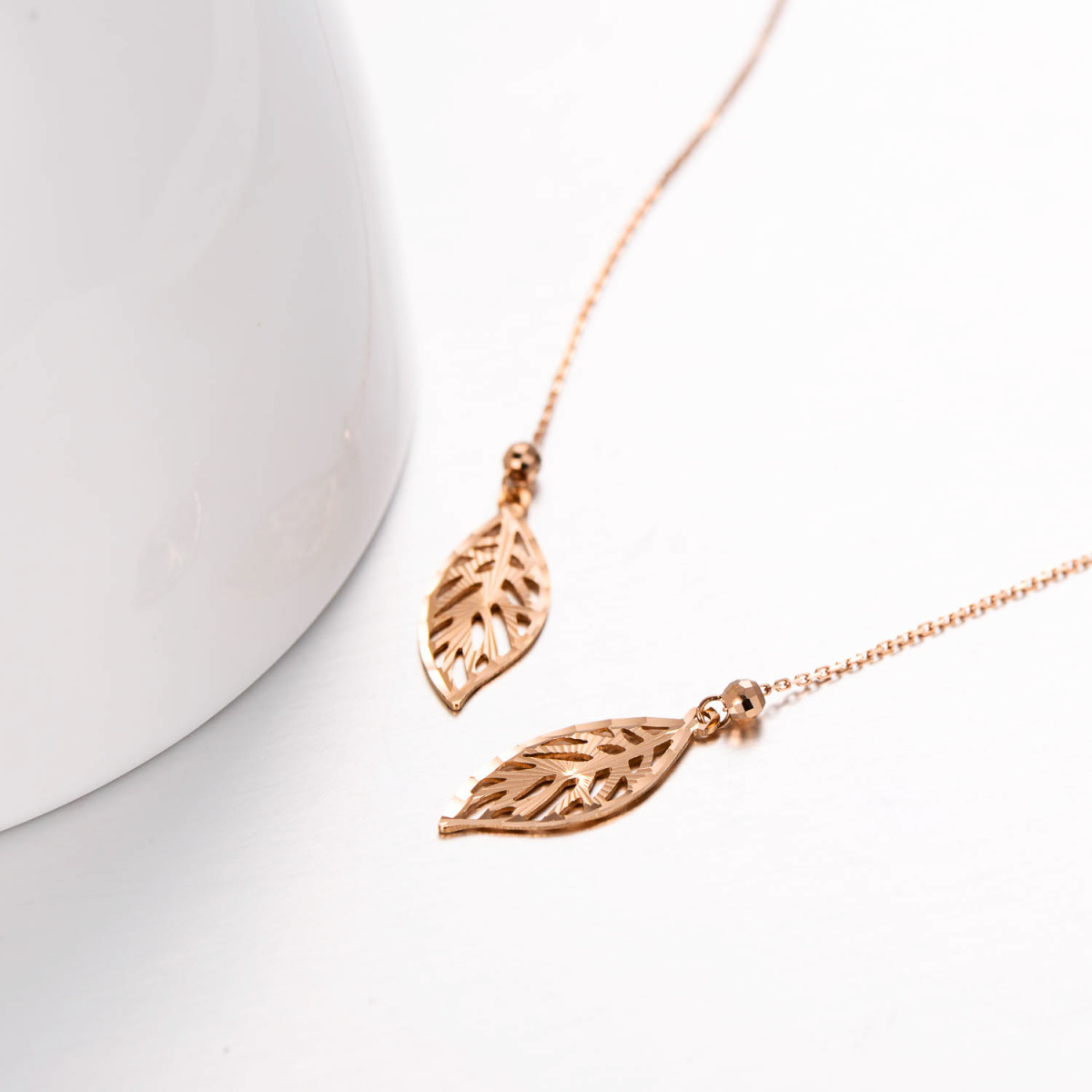 14K Rose Gold Leaves Drop Earrings-4