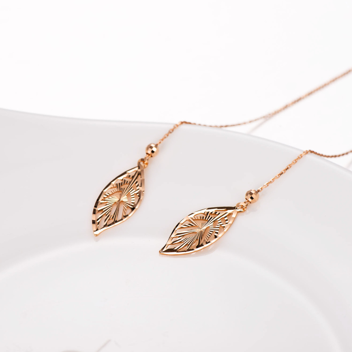 18K Rose Gold Leaves Drop Earrings-5