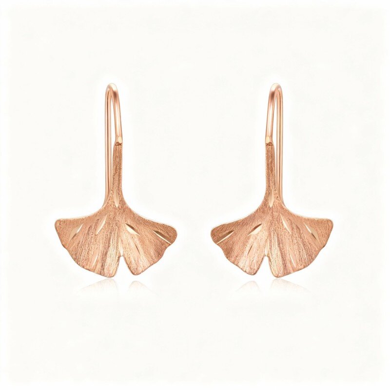 Boucles d'oreilles pendantes en or rose 14 carats en forme de feuilles-1