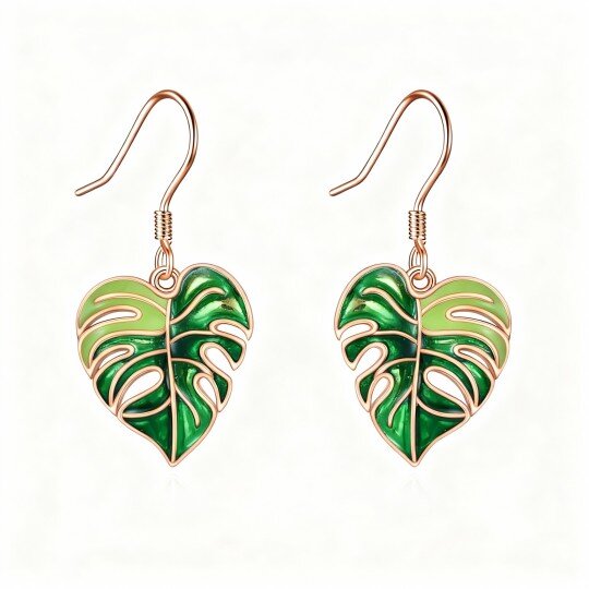 9K Rose Gold Leaves Drop Earrings