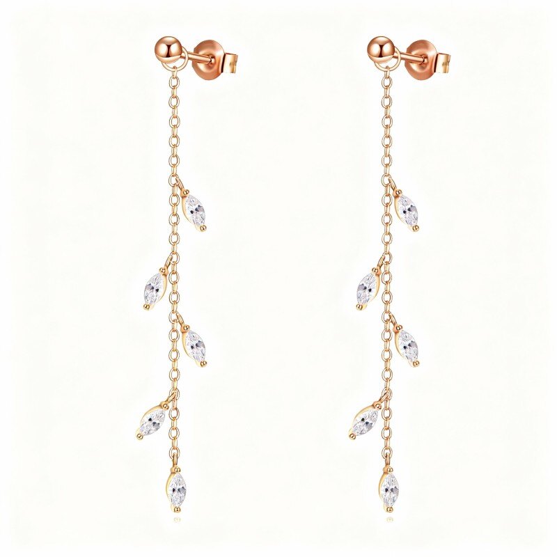 Ohrringe aus 10-karätigem Roségold mit Zirkonia in Blätterform-1