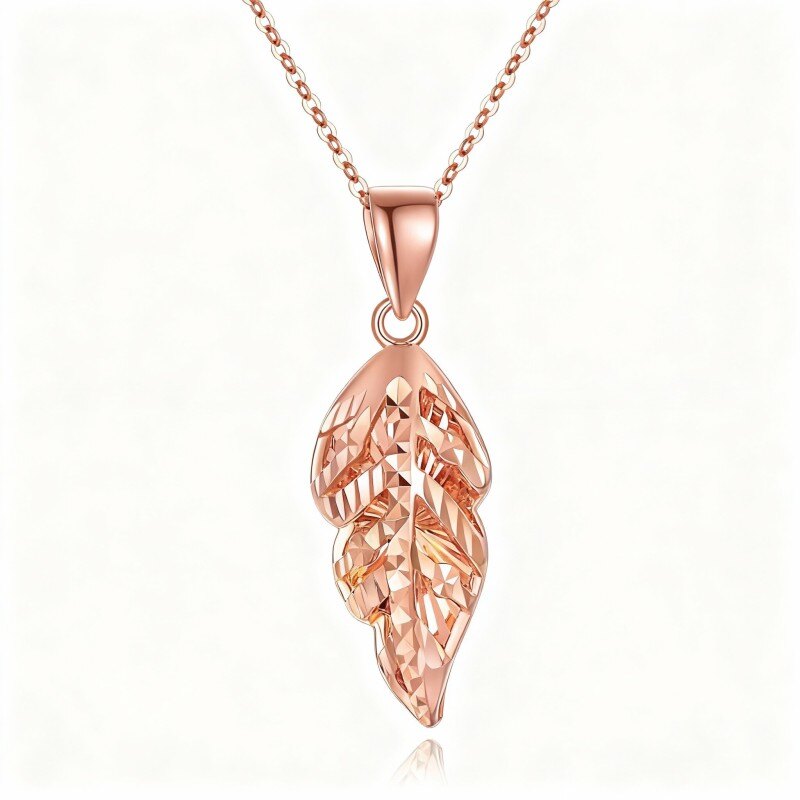 قلادة من الذهب الوردي عيار 10 قيراط على شكل أوراق الشجر والريش-1