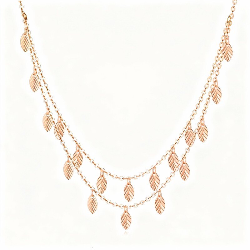 Collar de capas con hojas de oro rosa de 10 quilates-1