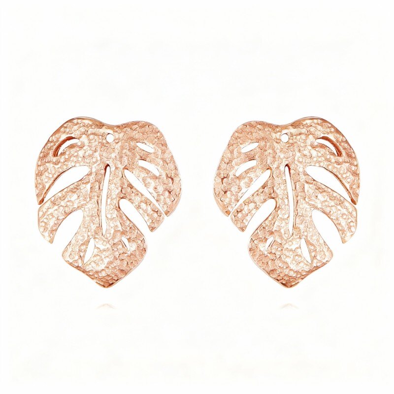 Pendientes de botón con forma de hojas en oro rosa de 18 quilates-1
