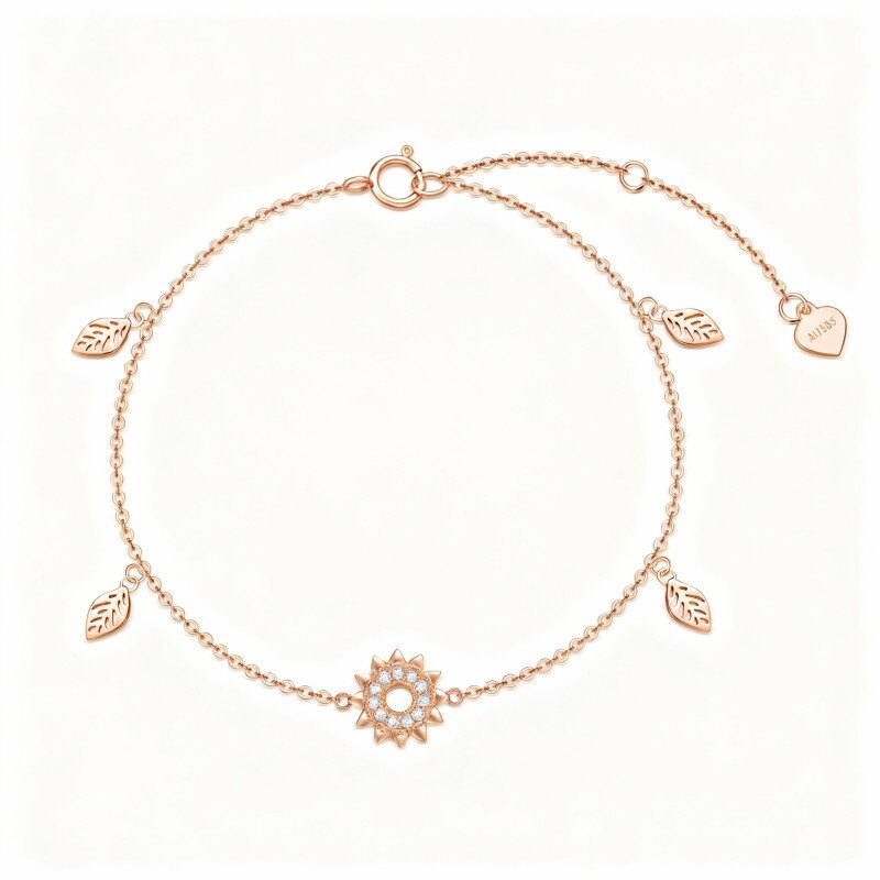 Bransoletka z zawieszkami z cyrkonii sześciennej i słonecznika z 18-karatowego różowego złota-1