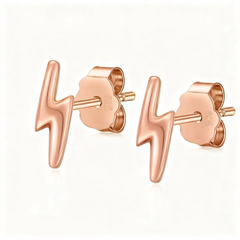 Pendientes de botón con forma de rayo en oro rosa de 18 quilates-1