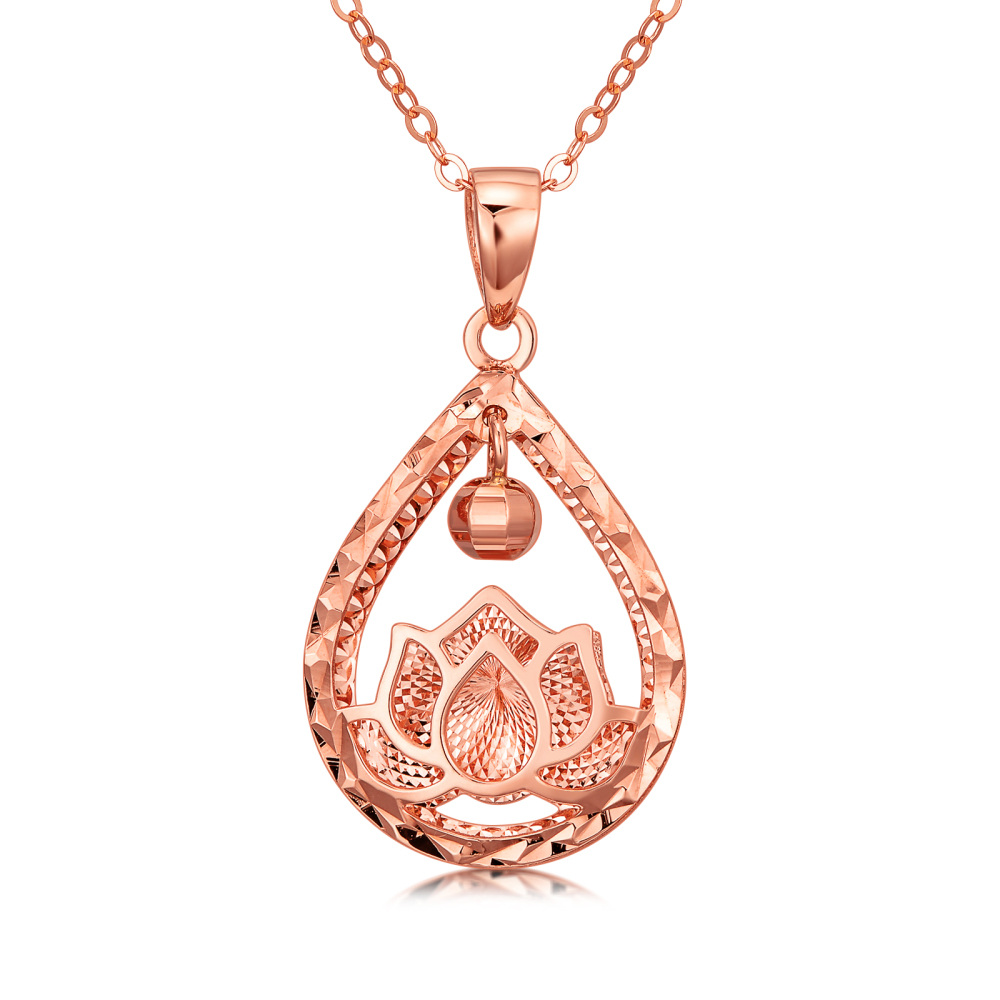 Collar de oro rosa de 18 quilates con colgante en forma de loto y gota-1