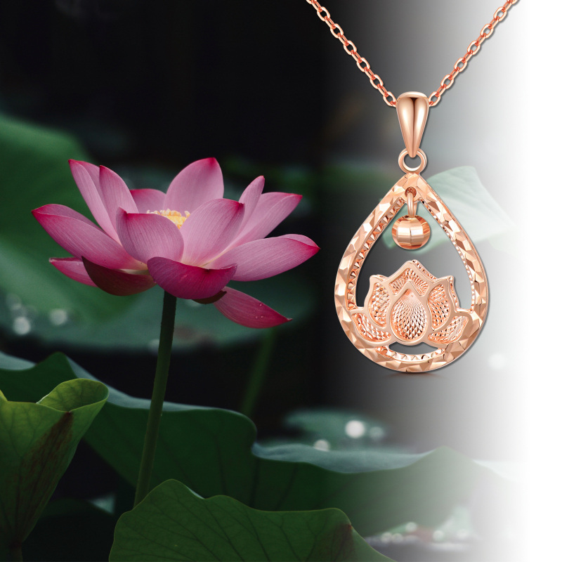 14K Rose Gold Lotus & Drop Shape Pendant Necklace-2