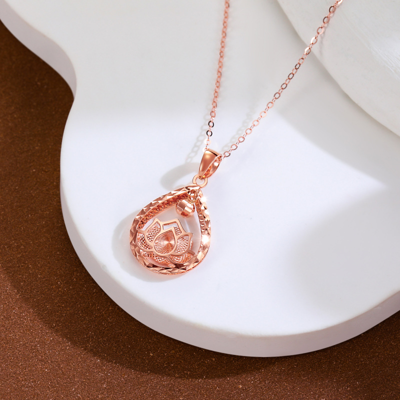 14K Rose Gold Lotus & Drop Shape Pendant Necklace-5