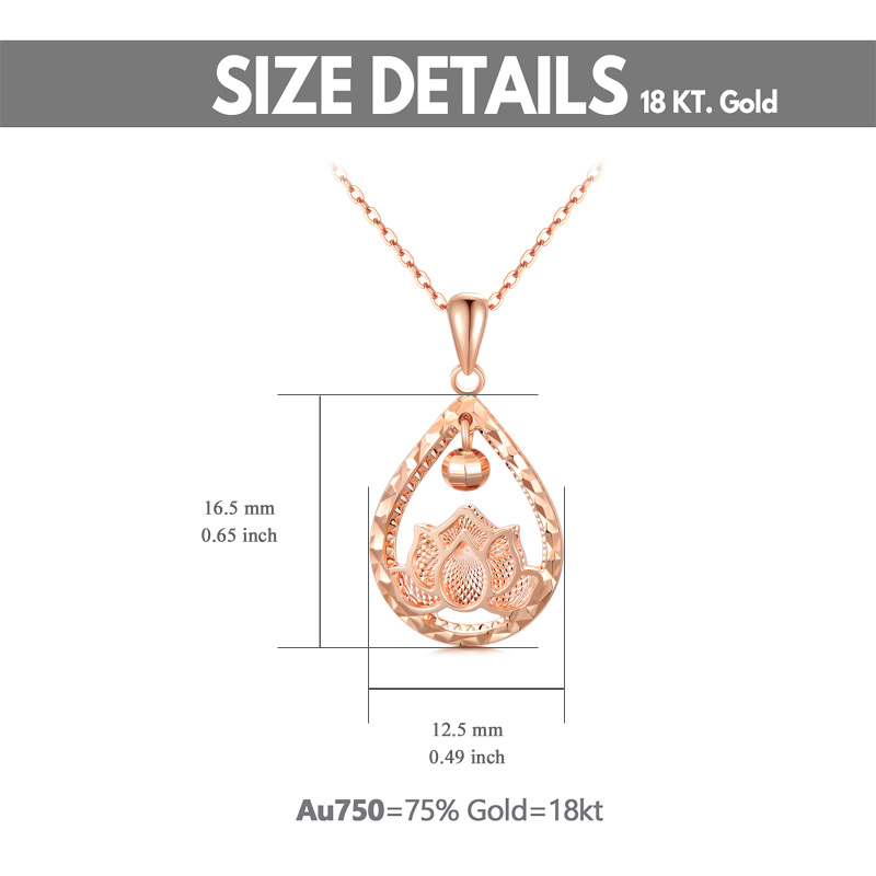 14K Rose Gold Lotus & Drop Shape Pendant Necklace-6